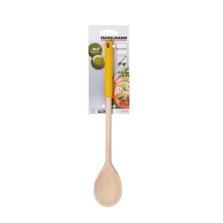 Ensemble de 2 Cuillères de cuisine en bois avec manche en silicone coloré Fackelmann Wood Edition