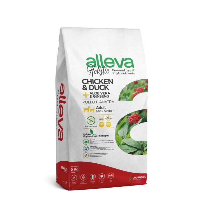 Alleva - Croquettes Sans Céréales Poulet & Canard pour Chien de Petite et Moyenne Taille 5kg