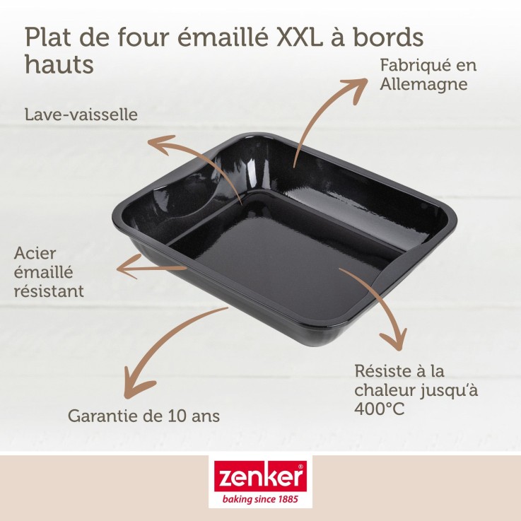 Ensemble de 2 Plats à four XXL rectangle en acier émaillé 40 x 34 cm Zenker Spécial cooking