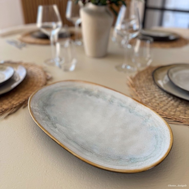 Coffret de 2 plats larges Shadow Aqua en grès