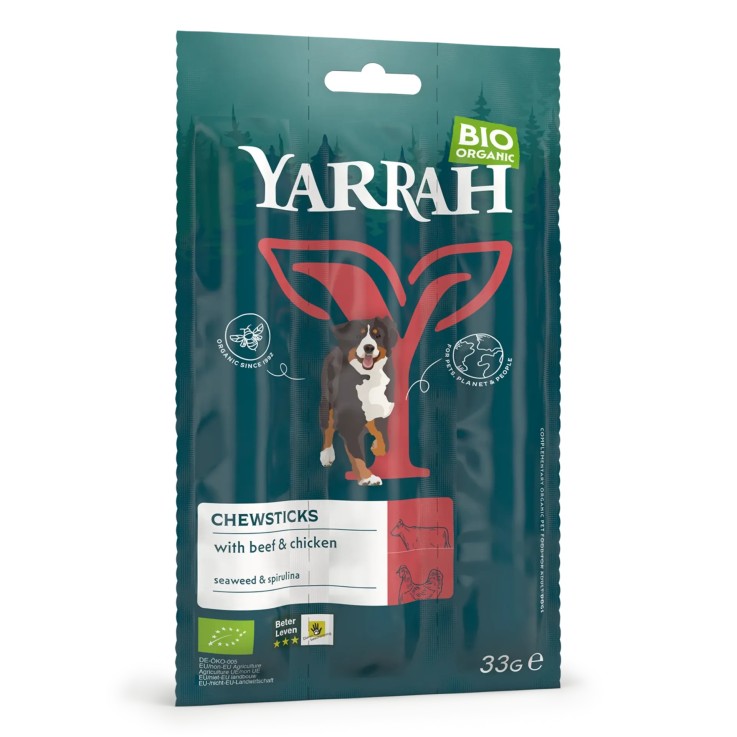 Yarrah - Bâtonnets à mâcher Bio au Bœuf pour Chien 33g