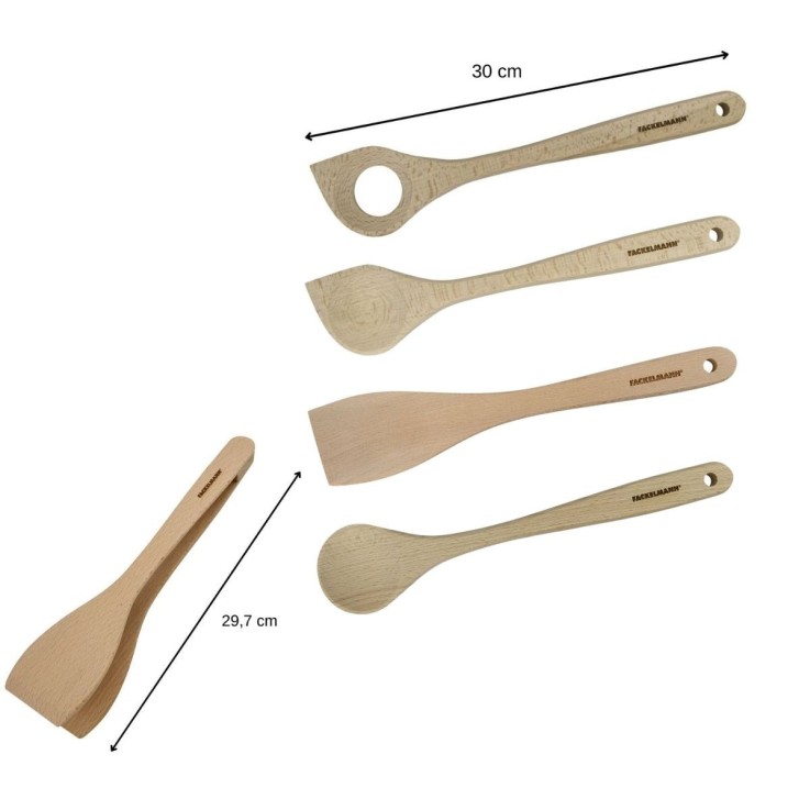 Ensemble de pince, spatule et cuillères en bois FSC Fackelmann Nature