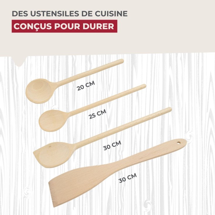 Set de 4 ustensiles de cuisine en bois FSC Fackelmann Nature