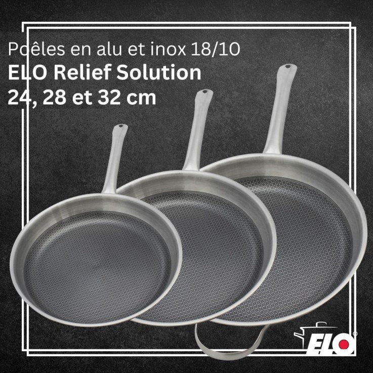 Lot de 3 Poêles Elo Relief Solutions 24, 28 et 32 cm sans PFAS
