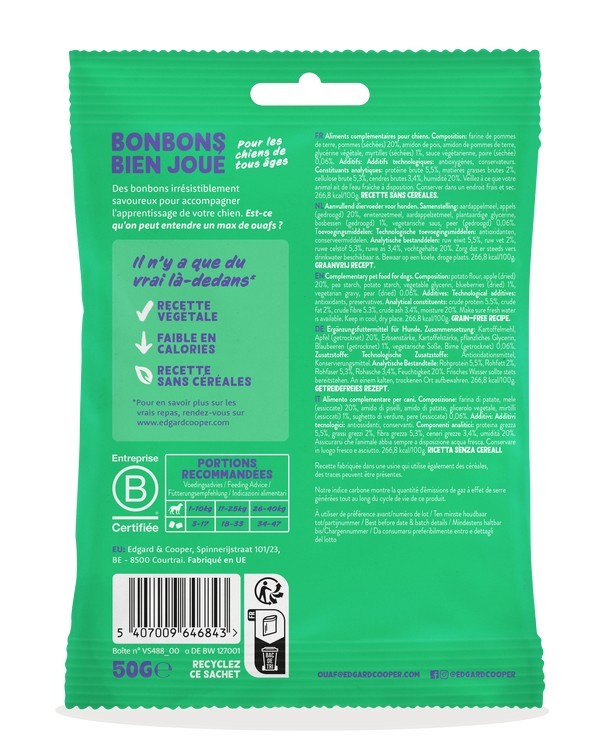 Edgard Cooper - Friandises Sans Céréales Pomme & Myrtilles pour Chien 50g