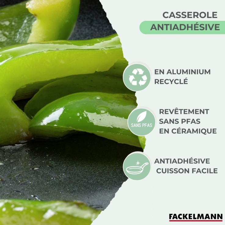 Casserole 18 cm aluminium revêtement céramique antiadhésif sans PFAS Fackelmann Brandao