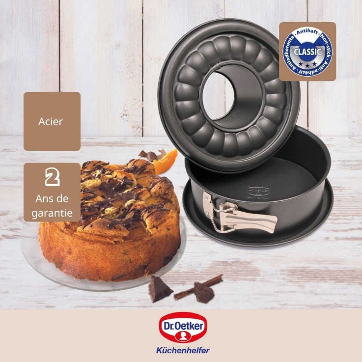Ensemble de 2 Moules à manqué et à savarin à charnière acier 18 cm Dr. Oetker Tradition