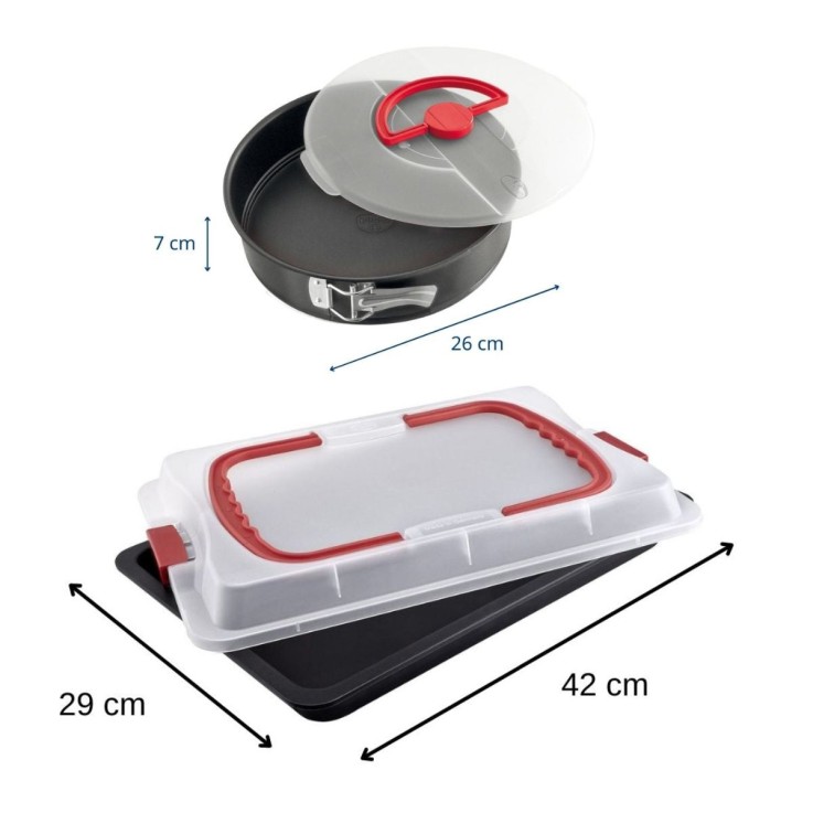 Plaque de cuisson rectangle avec couvercle et moule à manqué avec couvercle Dr. Oetker Bake and Go