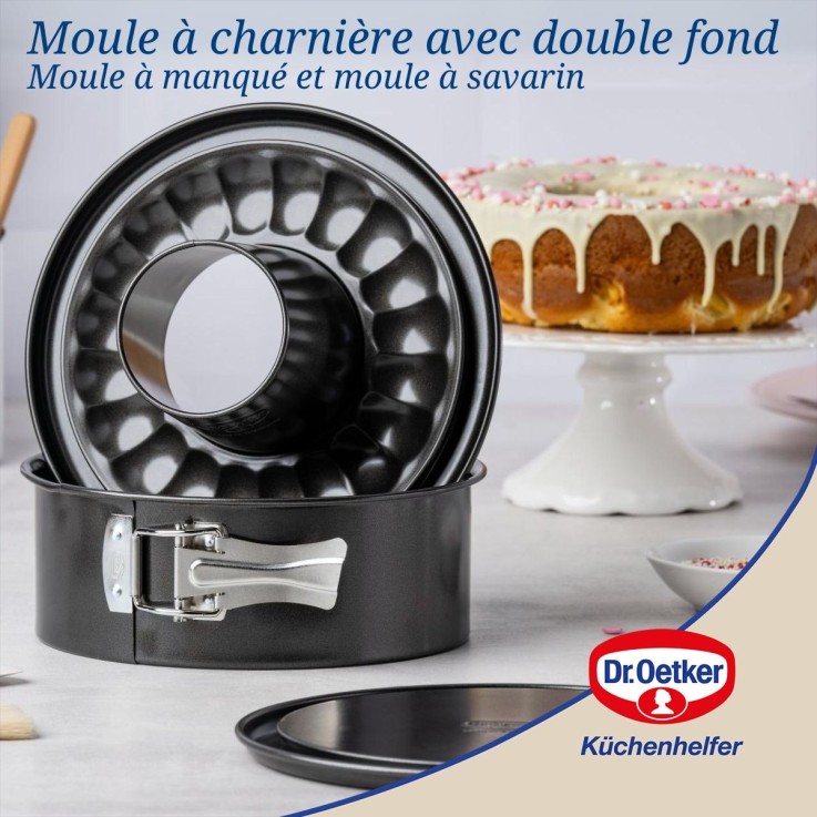 Ensemble de 2 Moules à manqué à charnière avec fond à savarin 20 cm Dr Oetker Back Freude