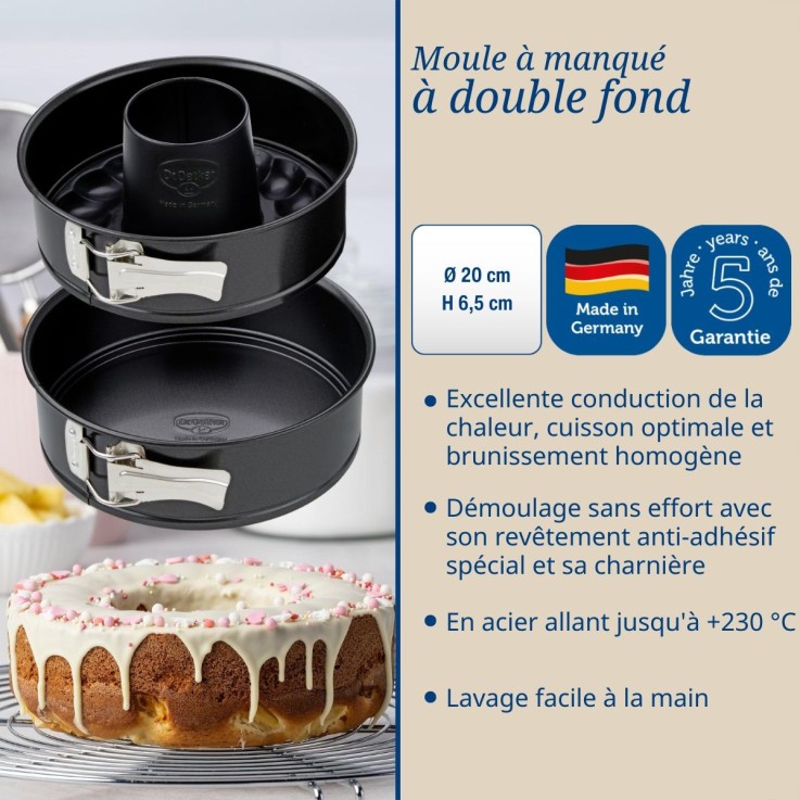 Ensemble de 2 Moules à manqué à charnière avec fond à savarin 20 cm Dr Oetker Back Freude