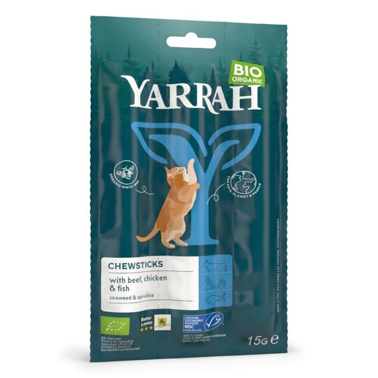 Yarrah - Bâtonnets à mâcher Bio Boeuf & Poisson pour Chat 15g