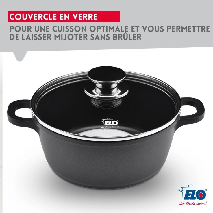 Set de 3 faitouts 16 cm 20 cm et 24 cm sans PFAS avec couvercles en verre Elo Alucast