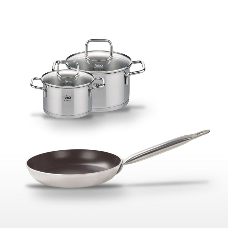 Lot Poêle 24 cm avec revêtement céramique sans PFAS & Faitouts 16/20 cm Elo Bistro Line Citrin