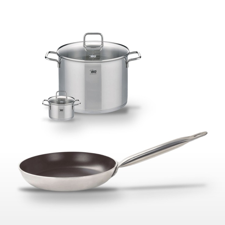 Lot Poêle 28 cm avec revêtement céramique sans PFAS & 2 Faitouts 12/26 cm Elo Bistro Line Citrin