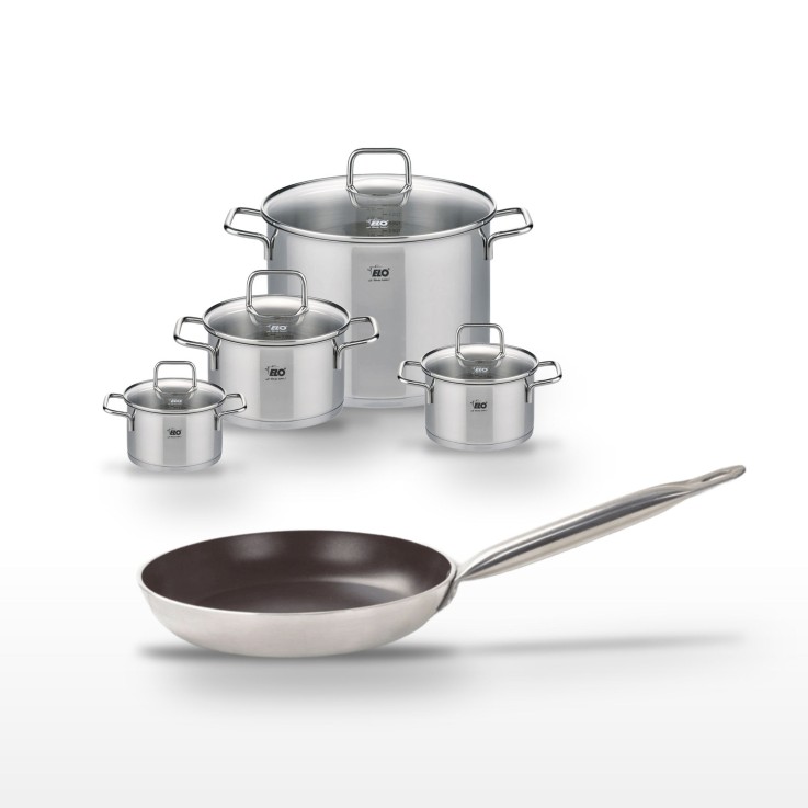 Lot Poêle 24 cm avec revêtement céramique sans PFAS & 4 Faitouts 14/16/20/26 cm Elo Bistro Line Citrin