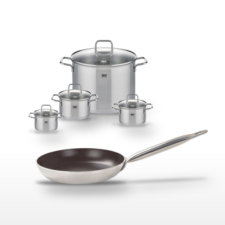 Lot Poêle 24 cm avec revêtement céramique sans PFAS & 4 Faitouts 12/14/16/26 cm Elo Bistro Line Citrin