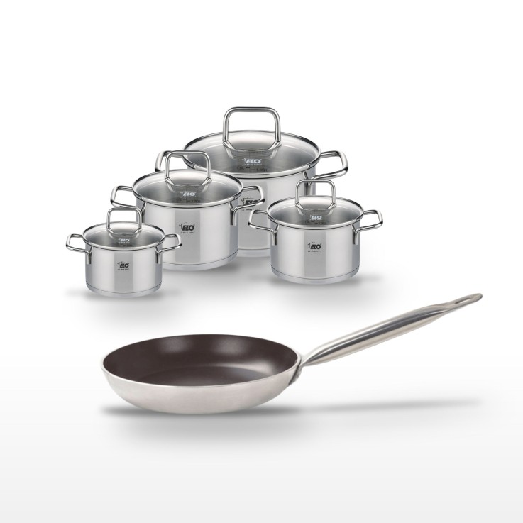 Lot Poêle 24cm avec revêtement céramique sans PFAS & 4 Faitouts 12/14/16/20 cm Elo Bistro Line Citrin