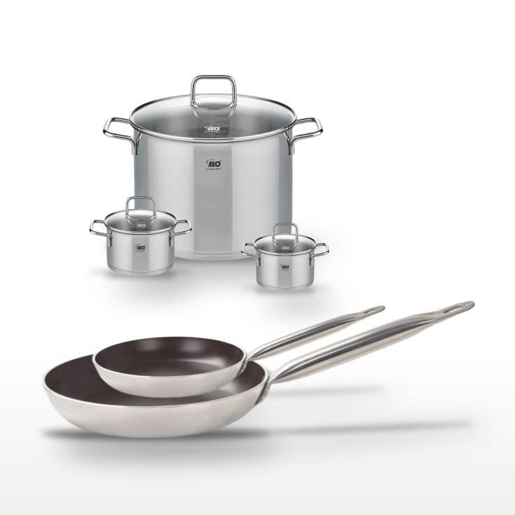 Lot Poêles 24/32 cm avec revêtement céramique sans PFAS et Faitouts 12/14/26 cm Elo Bistro Line Citrin