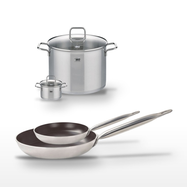 Lot de 2 Poêles 24/32 cm avec revêtement céramique sans PFAS et 2 Faitouts 12/26 cm Elo Bistro Line Citrin