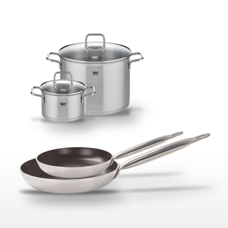 Lot Poêles 24cm & 28cm avec revêtement céramique sans PFAS & Faitouts 20cm & 26cm Elo Bistro Line Citrin