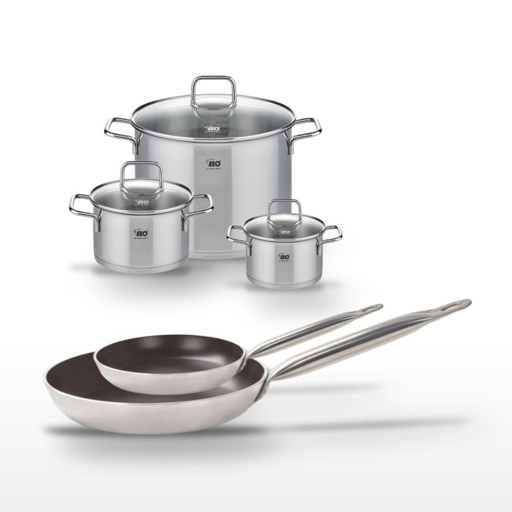 Lot Poêles 24/32 cm avec revêtement céramique sans PFAS et Faitouts 16/20/26 cm Elo Bistro Line Citrin