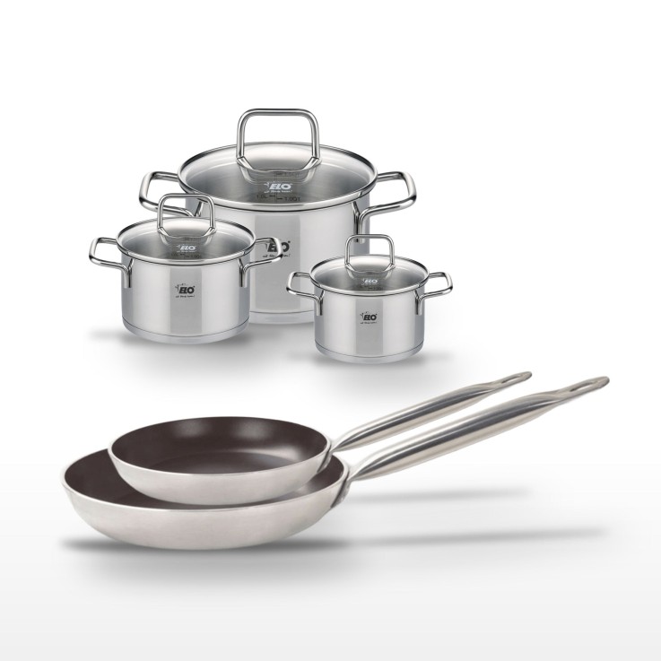 Lot 2 Poêles 24/28 cm avec revêtement céramique sans PFAS et 3 Faitouts 12/14/20 cm Elo Bistro Line Citrin