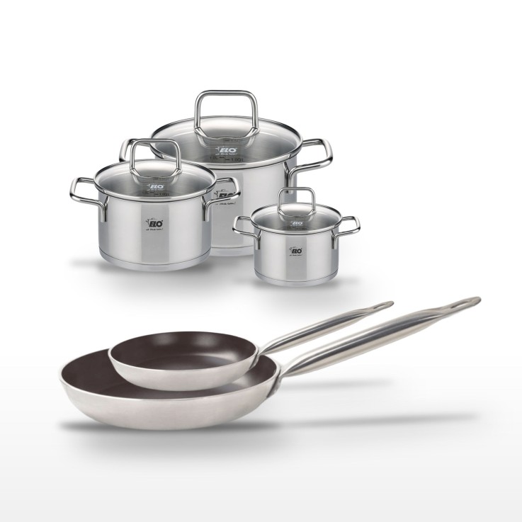 Lot Poêles 24/32 cm avec revêtement céramique sans PFAS et Faitouts 12/16/20 cm Elo Bistro Line Citrin