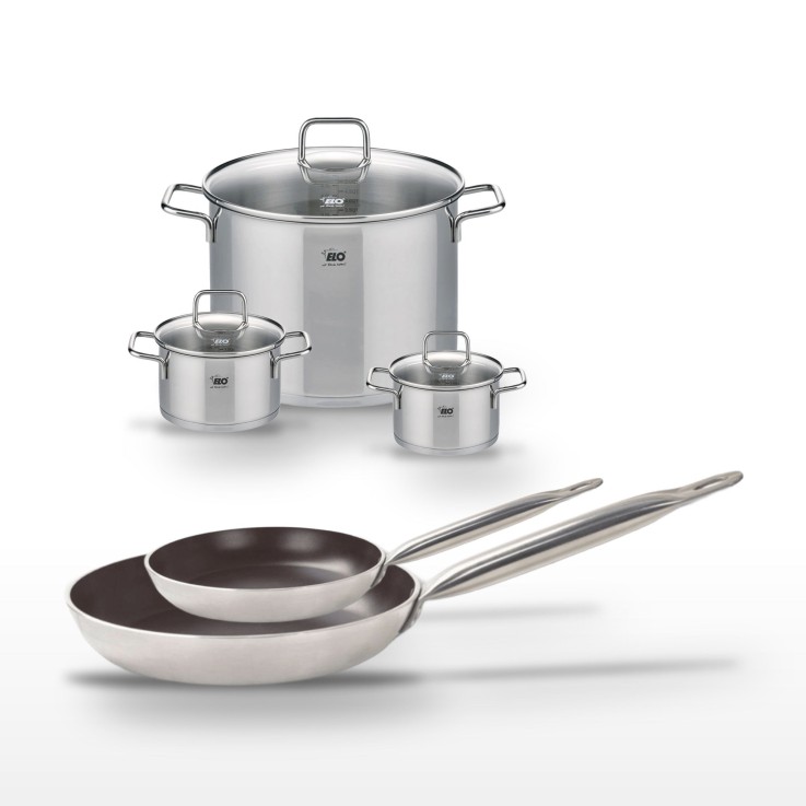 Lot de 2 Poêles 24/32cm avec revêtement céramique sans PFAS & 3 Faitouts 14/16/26cm Elo Bistro Line Citrin