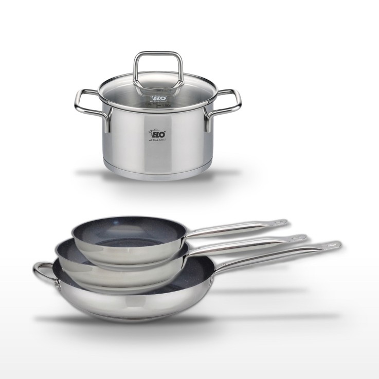 Lot de 3 Poêles céramique sans PFAS Elo Profi Therm Platinum 24/28/32 cm et Faitout 16 cm