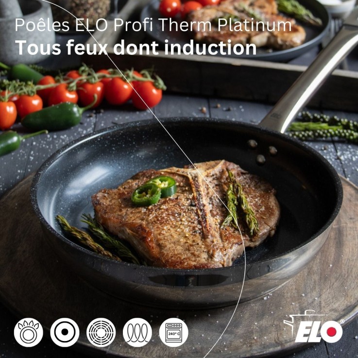 Lot de 3 Poêles céramique sans PFAS Elo Profi Therm Platinum 24/28/32 cm et Faitout 16 cm