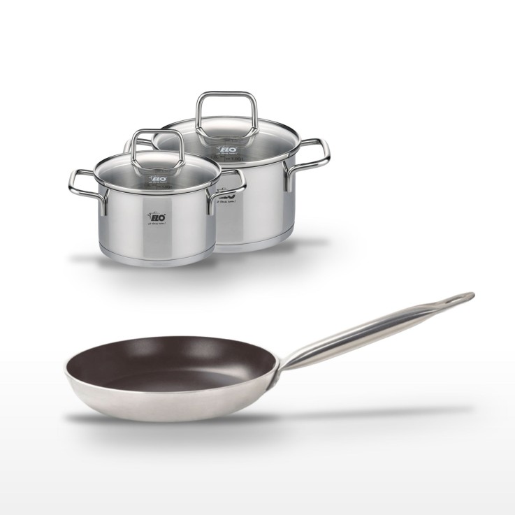 Lot Poêle 24cm céramique sans PFAS et 2 Faitouts 12/14cm Elo Bistro Line Citrin