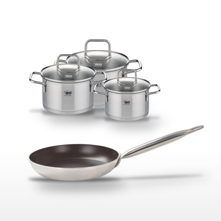 Lot Poêle 24 cm avec revêtement céramique sans PFAS & 3 Faitouts Elo Bistro Line Citrin