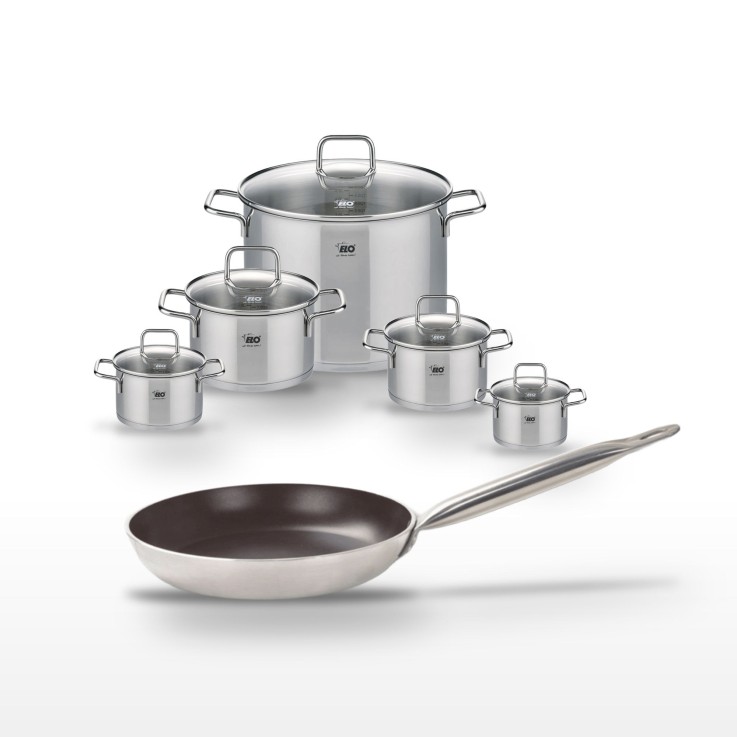 Lot Poêle 24 cm avec revêtement céramique sans PFAS & 5 Faitouts 12/14/16/20/26 cm Elo Bistro Line Citrin