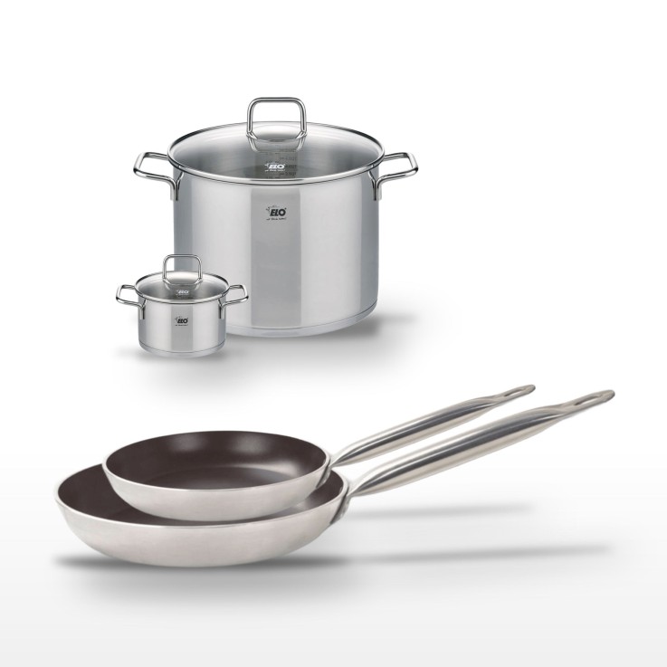 Lot Poêles 24/28cm avec revêtement céramique sans PFAS & Faitouts 14/26cm Elo Bistro Line Citrin