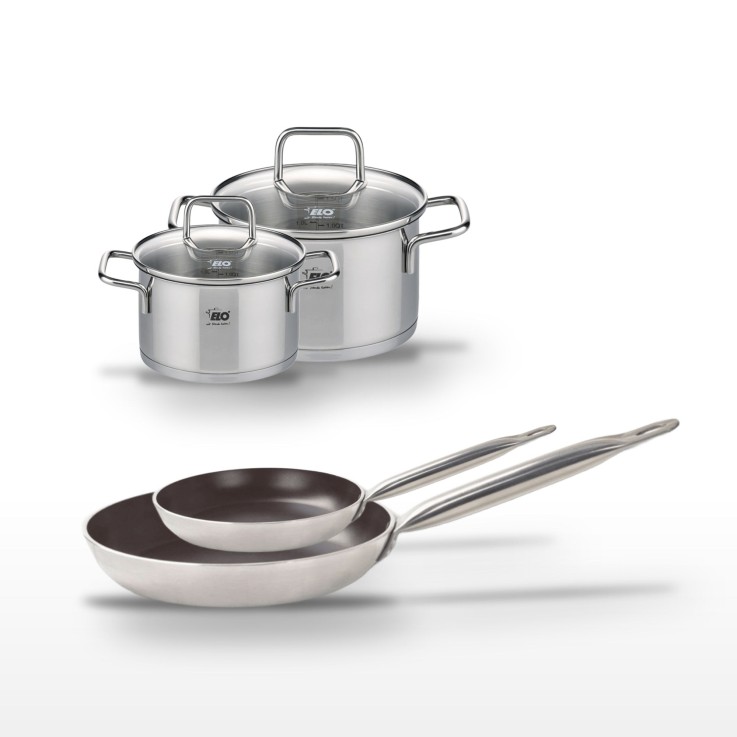 Lot 2 Poêles 24/32cm avec revêtement céramique sans PFAS et 2 Faitouts 16/20cm Elo Bistro Line Citrin