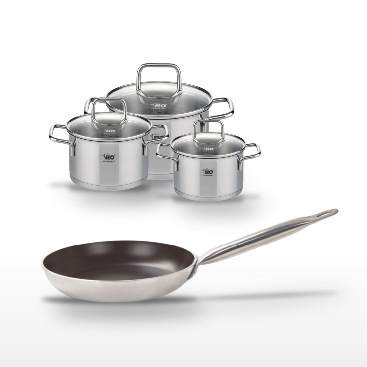 Lot Poêle 24cm avec revêtement céramique sans PFAS & 3 Faitouts Elo Bistro Line Citrin