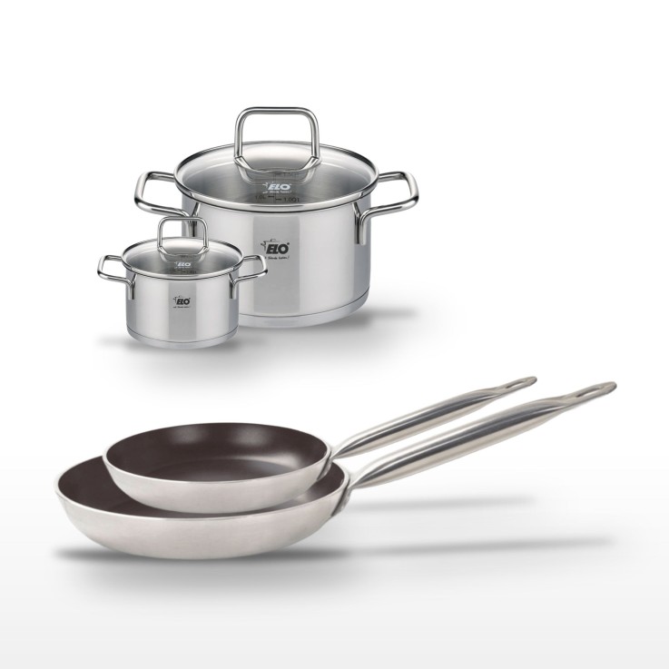 Lot 2 Poêles 24/28cm avec revêtement céramique sans PFAS & 2 Faitouts 12/20cm Elo Bistro Line Citrin