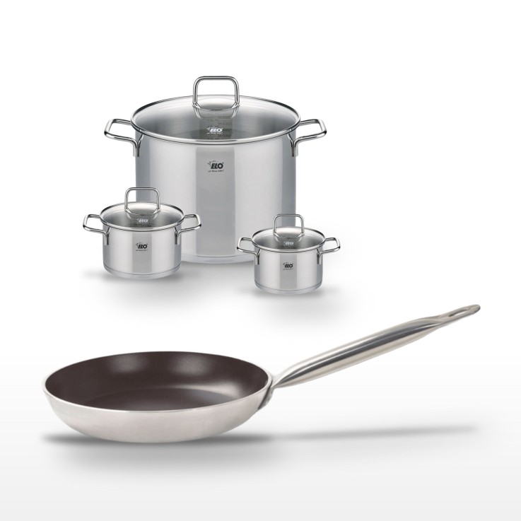 Lot Poêle 24cm avec revêtement céramique sans PFAS & 3 Faitouts 14/16/26 cm Elo Bistro Line Citrin