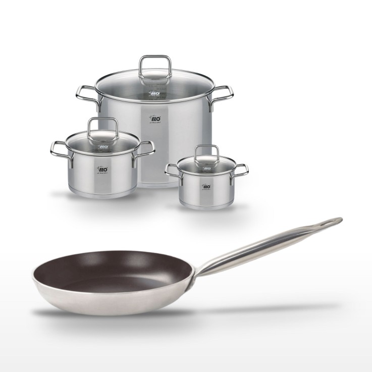 Lot Poêle 24 cm avec revêtement céramique sans PFAS & 3 Faitouts 16/20/26 cm Elo Bistro Line Citrin