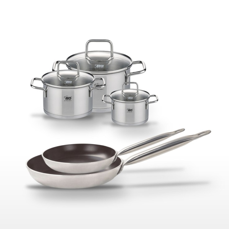 Lot Poêles 24/28 cm avec revêtement céramique sans PFAS & Faitouts 12/16/20 cm Elo Bistro Line Citrin