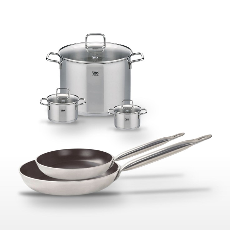 Lot de 2 Poêles 24/28 cm avec revêtement céramique sans PFAS & 3 Faitouts 12/14/26 cm Elo Bistro Line Citrin