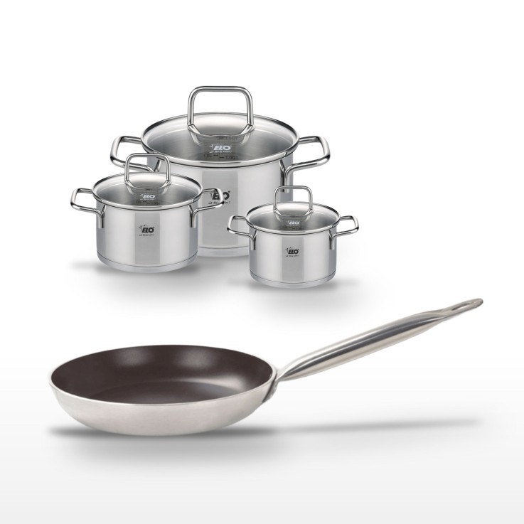 Lot Poêle 24cm avec revêtement céramique sans PFAS & 3 Faitouts 12/14/20 cm Elo Bistro Line Citrin