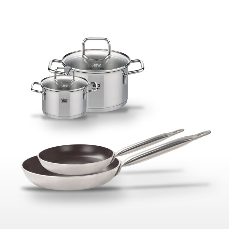 Lot 2 Poêles 24/28 cm avec revêtement céramique sans PFAS & 2 Faitouts 14/20 cm Elo Bistro Line Citrin