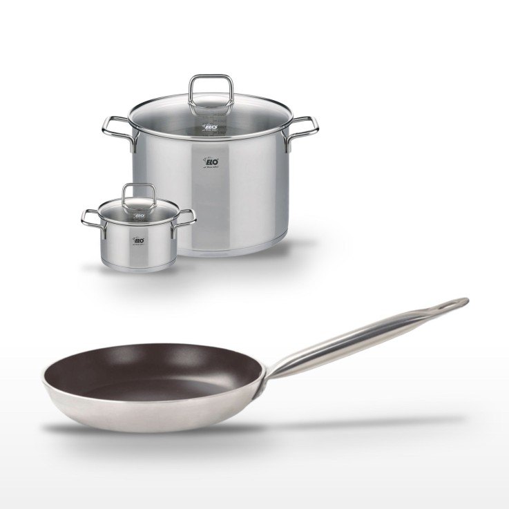 Lot Poêle 24 cm avec revêtement céramique sans PFAS & 2 Faitouts 16/26 cm Elo Bistro Line Citrin