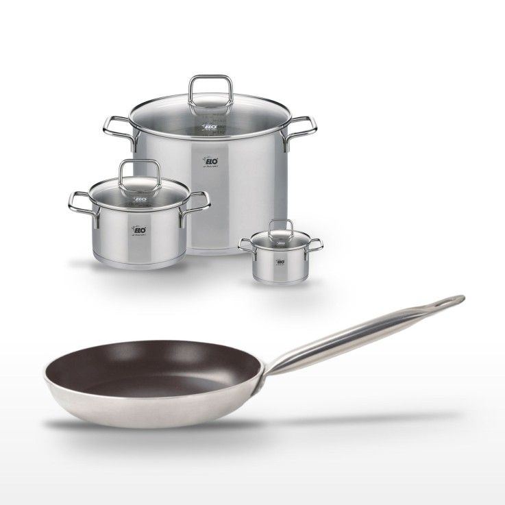 Lot Poêle 24 cm avec revêtement céramique sans PFAS & 3 Faitouts 12/20/26 cm Elo Bistro Line Citrin