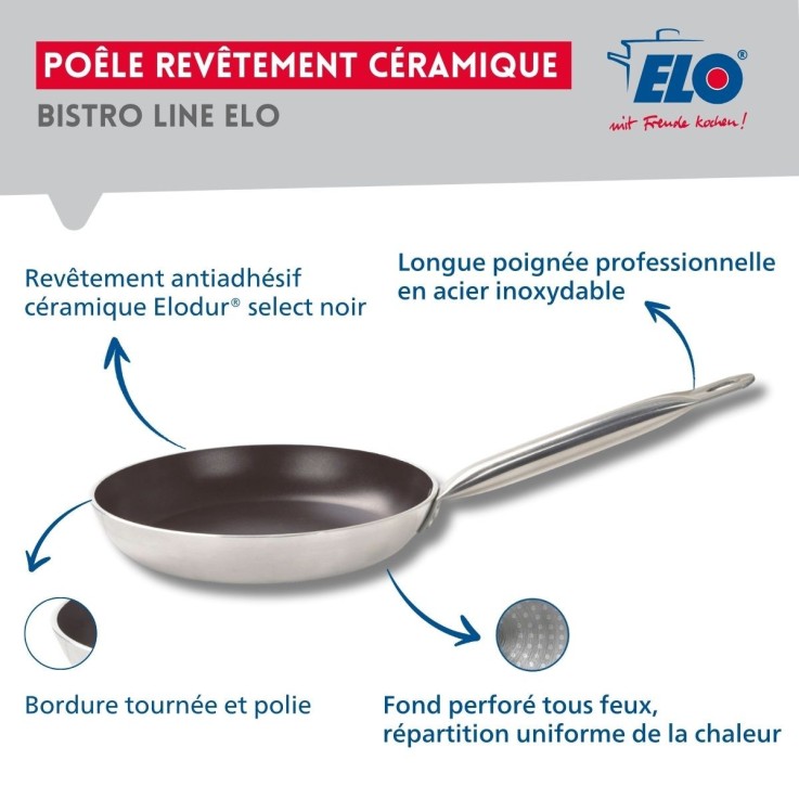 Lot Poêle 24 cm avec revêtement céramique sans PFAS & 3 Faitouts 12/20/26 cm Elo Bistro Line Citrin