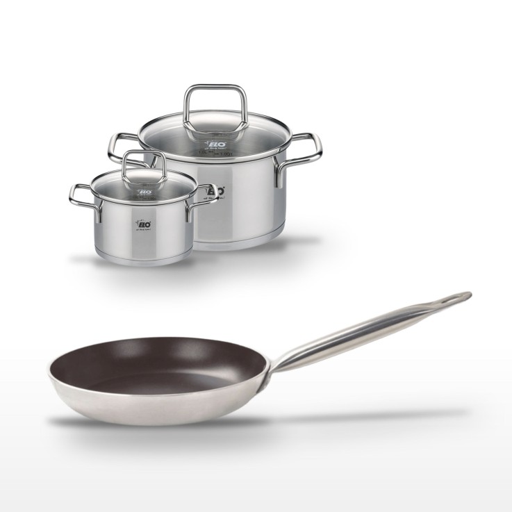 Lot Poêle 24 cm avec revêtement céramique sans PFAS & 2 Faitouts Elo Bistro Line Citrin