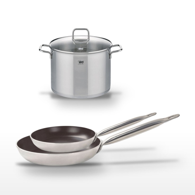 Lot Poêles 24cm et 28cm avec revêtement céramique sans PFAS & Faitout 26cm Elo Bistro Line Citrin