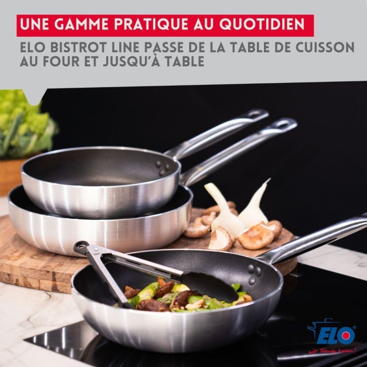 Lot de 2 Poêles 24/28 cm avec revêtement céramique sans PFAS & 2 Faitouts 16/20 cm Elo Bistro Line Citrin