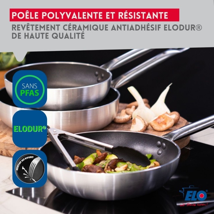 Lot de 2 Poêles 24/28 cm avec revêtement céramique sans PFAS & 2 Faitouts 16/20 cm Elo Bistro Line Citrin